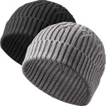2 Pieces Men's Marled Beanie Winter Beanies Cap Cuffed Knit Beanie Hats Black and Dark Grey at Men’s Clothing store