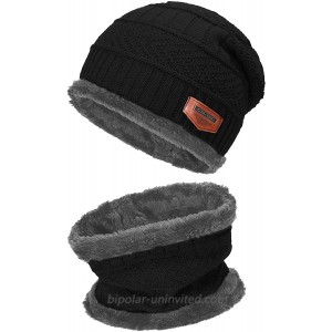 2-Pieces Winter Beanie Hat Scarf Set Warm Knit Hat Thick Fleece Lined Winter Cap Scarves for Men Women Black at  Women’s Clothing store