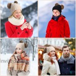 2 Pieces Women Double Pom Hat Winter Cable Knit Bobble Ball Cap Fleece Lined Beanie Faux Fur Snow Outdoor Ski Warm Knitted Cap at Men’s Clothing store