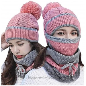 3 in 1 Winter Knitted Beanie Hat Scarf Mouth Mask Set for Women Girls Warm Fleece Lined Ski Cap with Pompom Neck Warmer Pink at  Women’s Clothing store