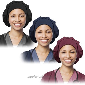 3 Pcs 2 Size Roomy Bouffant Working Cap with Bamboo Viscose Sweatband for Long Hair Women Adjustable