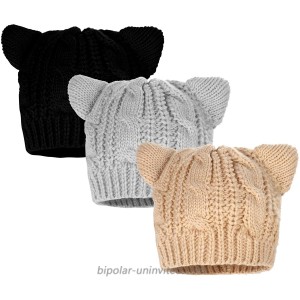 3 Pieces Cat Ear Knit Cap Crochet Braided Knit Caps Handmade Knit Lined Knitted Pussycat Hat Winter Beanie Hat for Women Men Black Beige Gray at  Women’s Clothing store
