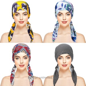 4 Pieces Women Pre Tied Turban Bandana Beanie Hat Sleep Hair Headscarf Cover Hat Chic Style at  Women’s Clothing store