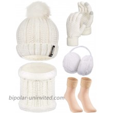 5 Pieces Women Winter Ski Outing Set Knit Hat Scarf Gloves Earmuffs Stockings White Series Colors at  Women’s Clothing store