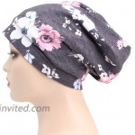 Abirfig Satin Lined Sleep Cap Slouchy Baggy Beanie Chemo Cancer Turban Headwear Bonnet Hair Cover Hat Gray Pink White Flowers at Women’s Clothing store