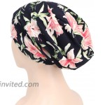 Abirfig Satin Lined Sleep Cap Slouchy Baggy Beanie Chemo Cancer Turban Headwear Bonnet Hair Cover Hat Black Coral Pink Flowers  at Women’s Clothing store