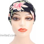 Abirfig Satin Lined Sleep Cap Slouchy Baggy Beanie Chemo Cancer Turban Headwear Bonnet Hair Cover Hat Black Coral Pink Flowers  at Women’s Clothing store