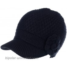 an Womens Winter Visor Cap Beanie Hat Wool Blend Lined Crochet Decoration One Size Black with Flower at  Women’s Clothing store