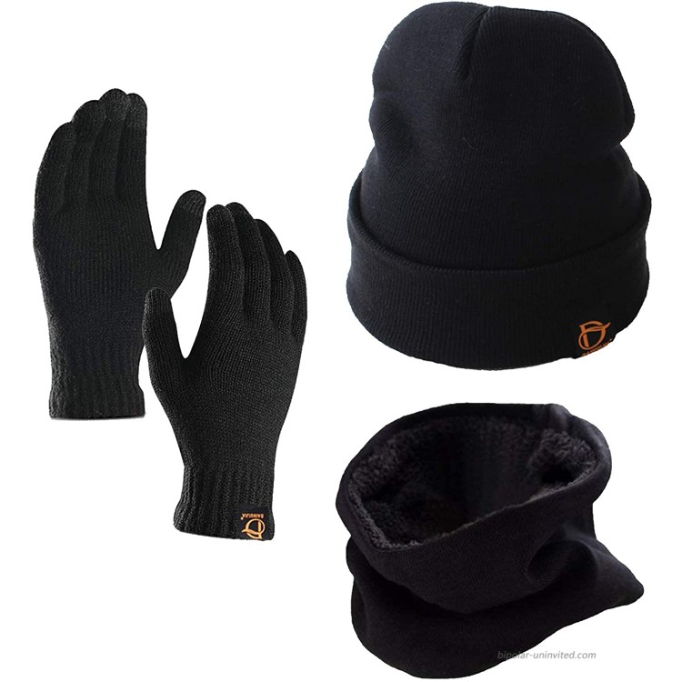 ANJUREN Beanie Hat Scarf Scarves Gloves Women Men Adult Winter Warm Snow Knitted Skull Cap Touch Glove Mittens one Szie Black at Women’s Clothing store