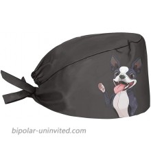Aoopistc Boston Terrier Dog Black Working Hat with Sweatband Adjustable Tie Durable Soft Non Slip Cap Hair Covering for Painting Cleaning