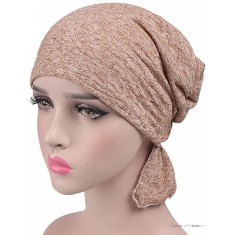 beauty YFJH Print Cotton Chemo Head Scarf Turban Hat Sleep Cap Headwear Ethnic Wrap Ruffle Beanie for Women's Khaki at Women’s Clothing store