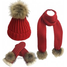 Bingooutlet Women Pom Pom Beanie Hat Scarf Gloves Set Winter Thick Knitted 3 Piece Mitten Sets