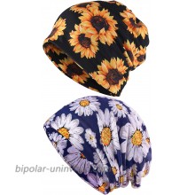 Biruil Women's Cotton Beanie Turban Sleep Cap Chemo Hats Headband Scarf Soft Slouchy Hair Cover 2 Pack Sunflower Navy at  Women’s Clothing store