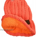 C.C Thick Cable Knit Faux Fuzzy Fur Pom Fleece Lined Skull Cap Cuff Beanie Neon Orange at Women’s Clothing store