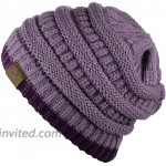C.C Trendy Warm Chunky Soft Stretch Cable Knit Beanie Skully Violet Purple at Women’s Clothing store