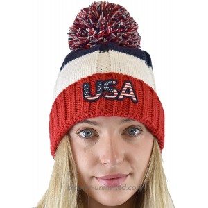 C.C. USA Patriotic American Pom Embroidered Cuff Beanie USA at  Women’s Clothing store