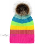Century Star Womens Beanie Hat Winter Hats for Women Snow Pom Knit Beanie Rainbow at Women’s Clothing store
