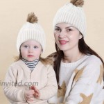 Chalier 2 Pack Parent-Child Winter Hats for Women Warmer Soft Mom Baby Knit Hat Set Slouchy Beanie with Pom PomA-White