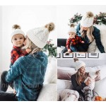 Chalier 2 Pack Parent-Child Winter Hats for Women Warmer Soft Mom Baby Knit Hat Set Slouchy Beanie with Pom PomA-White