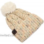 Classic Cable Knit Beanie - Soft Stretch Sweater Winter Hat Ribbed Solid Foldable Leopard Cuff Detachable Pom Pom Pom Folded - Confetti Beige at Women’s Clothing store