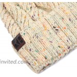 Classic Cable Knit Beanie - Soft Stretch Sweater Winter Hat Ribbed Solid Foldable Leopard Cuff Detachable Pom Pom Pom Folded - Confetti Beige at Women’s Clothing store