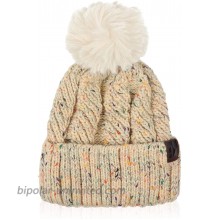 Classic Cable Knit Beanie - Soft Stretch Sweater Winter Hat Ribbed Solid Foldable Leopard Cuff Detachable Pom Pom Pom Folded - Confetti Beige at  Women’s Clothing store