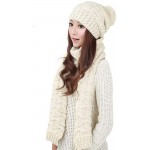 D&P Women's Girls Winter Warm Cozy Fashion Knitted Hat Beanie Scarf Set White at Women’s Clothing store