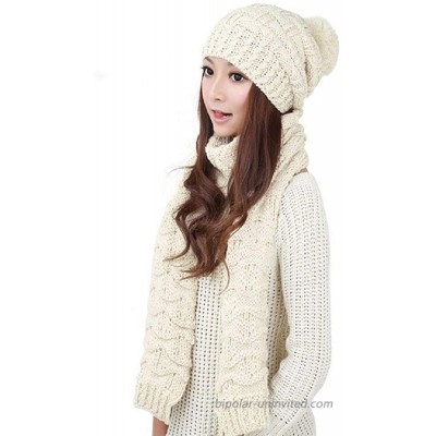 D&P Women's Girls Winter Warm Cozy Fashion Knitted Hat Beanie Scarf Set White at  Women’s Clothing store