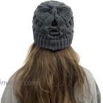 DANMY Ponytail Beanie for Women High Messy Bun Beanie Hat with Ponytail Hole Winter Warm Beanie Knit Hat one Size 2pcs-Gray Black at Women’s Clothing store