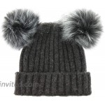 Double Faux Fur Pom Pom Snuggly Cozy Winter Knitted Beanie in Gray at Women’s Clothing store