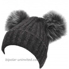 Double Faux Fur Pom Pom Snuggly Cozy Winter Knitted Beanie in Gray at  Women’s Clothing store