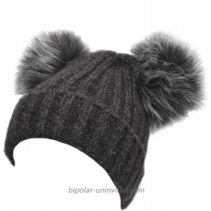 Double Faux Fur Pom Pom Snuggly Cozy Winter Knitted Beanie in Gray at  Women’s Clothing store