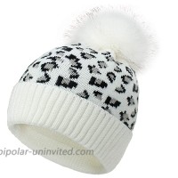 FAMKIT Women Knit Pom Beanie Soft Warm Cap Leopard Print Fashion Winter Pompom Ball Hat