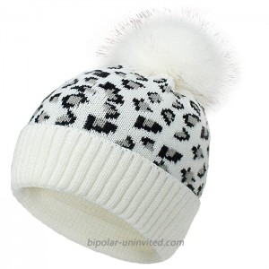FAMKIT Women Knit Pom Beanie Soft Warm Cap Leopard Print Fashion Winter Pompom Ball Hat
