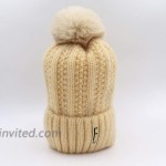 FARI Winter Beanie for Women Knit Slouchy Oversized Hat Warm Ski Cap with Pom Pom Beige-Yellow at Women’s Clothing store