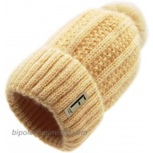 FARI Winter Beanie for Women Knit Slouchy Oversized Hat Warm Ski Cap with Pom Pom Beige-Yellow at  Women’s Clothing store