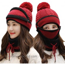 Fleece Lined Womens Beanie Knit Hat Winter Scarf Mask Set Girls Warm Hat Earmuffs Cap with Pom one Size 3pcs red at  Men’s Clothing store