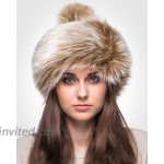 Futrzane Faux Fur Russian Hat for Women - Warm & Fun Fur Cuff Hat with Pom Pom Brown with White at Women’s Clothing store