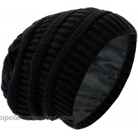 GB Selected Winter Cable Knit Slouch Beanie Satin Lined Warm and Soft Chunky Baggy Skully Hat Cap for Women - Black at  Women’s Clothing store