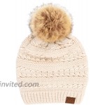HATSANDSCARF Decorative Tilted Whip Stitch Slouch Beanie with Pom HAT-7392-POM Beige at Women’s Clothing store