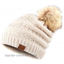 HATSANDSCARF Decorative Tilted Whip Stitch Slouch Beanie with Pom HAT-7392-POM Beige at  Women’s Clothing store