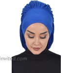 Instant Turban Cotton Scarf Head Wrap Headwear Sleep Cap Beanie Hat Sax Blue at Women’s Clothing store