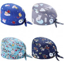 JEWPARK 4 Pcs Cute Printed Working Cap with Sweatband Adjustable Bouffant Hats for Women Men