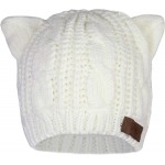 Kitty Cat Ears Beanie Cable Knit Hat- Thick Sherpa Fleece Lined Winter Stretch Cap w Tag Ivory Snow at Women’s Clothing store