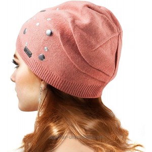 LADYBRO Rivets and Eyelets Double Layers Wool Slouchy Beanies Knitted Hats for Women Punk Caps Pink at  Women’s Clothing store