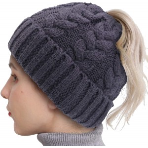 LAVYBABY Ponytail Beanies for Women Winter High Messy Bun Beanie Hat with Ponytail Hole Warm Trendy Knit Ski Skull Cap at  Women’s Clothing store
