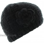 Milani Women's Warm Fashion Hand Knit Beanie Cap with Crochet Flower Design in Black at Women’s Clothing store