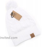 MIRMARU Winter Oversized Solid Color Cable Knitted Pom Pom Beanie Hat with Fleece Lining.White at Women’s Clothing store