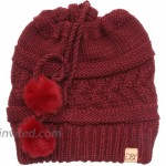 MIRMARU Women’s Adjustable Soft Cable Knit Slinky Ponytail Beanie Hat Convertible to Snood 165 Burgundy at Women’s Clothing store