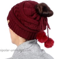 MIRMARU Women’s Adjustable Soft Cable Knit Slinky Ponytail Beanie Hat Convertible to Snood 165 Burgundy at  Women’s Clothing store